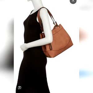 Nanette Lepore Micah Triple Section Shoulder Bag In Cognac Nubuck